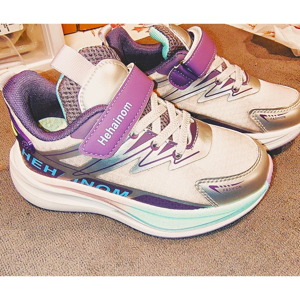 HeHainom Unisex Kids Purple/White Hook & Loop Athletic Sneakers Size 12